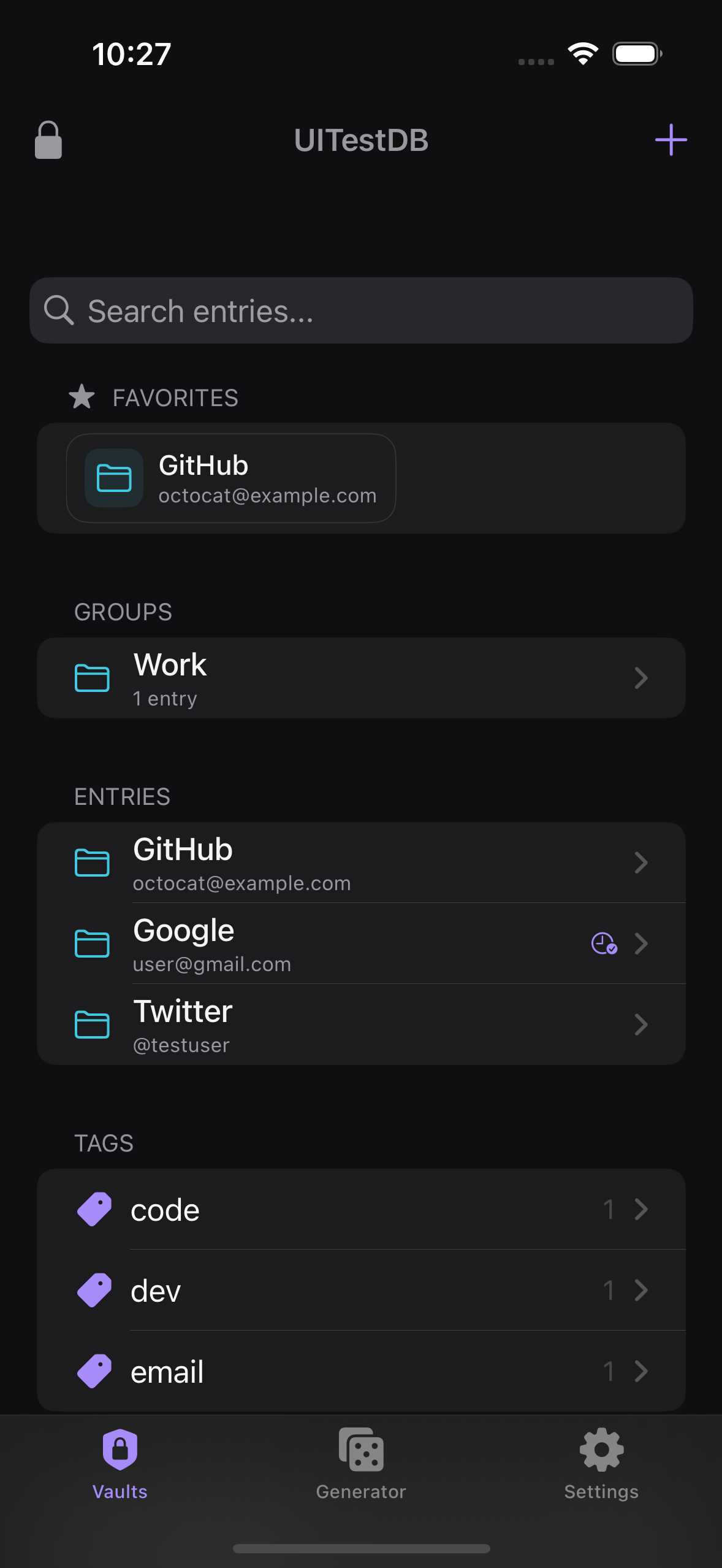 Recent Databases list showing each vault location label